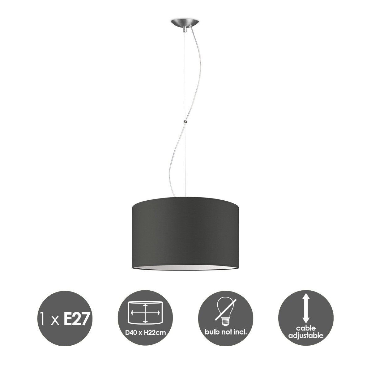 Home Sweet Home hanging lamp Deluxe with lampshade, E27, anthracite, 40cm