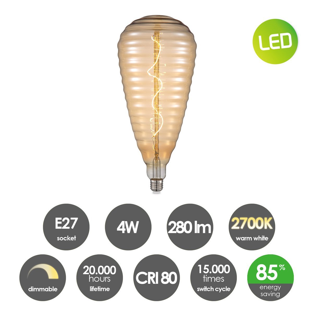 Home Sweet Home dimbare Hive Spiraal E27 4W 280lm 2700k Amber