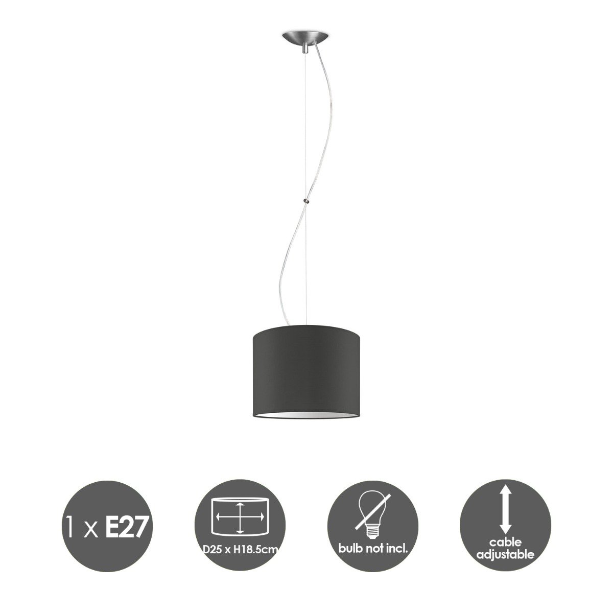 Home Sweet Home hanging lamp Deluxe with lampshade, E27, anthracite, 25cm