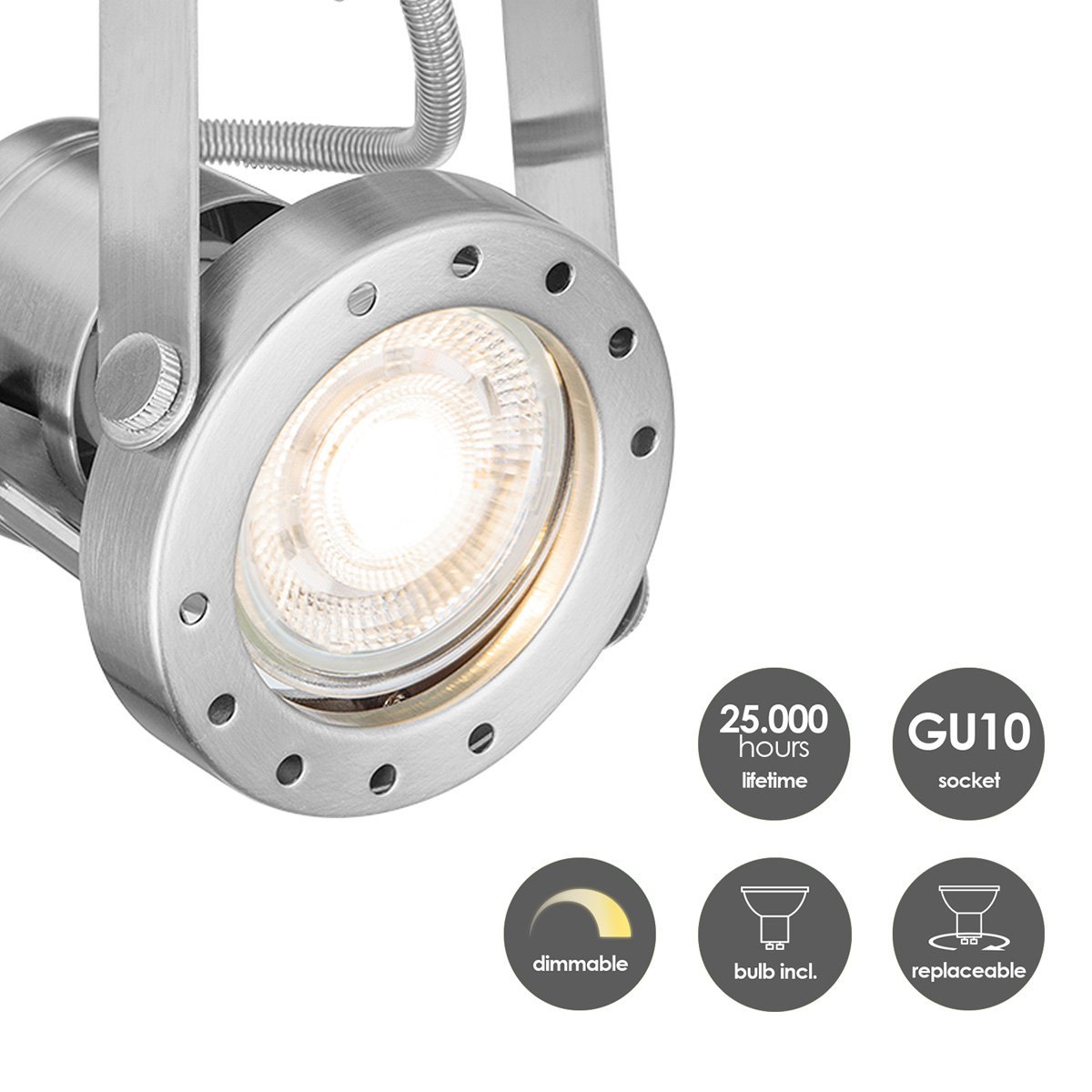 Home Sweet Home LED Surface-mounted spotlight Robo 2 - dimmable - brushed steel