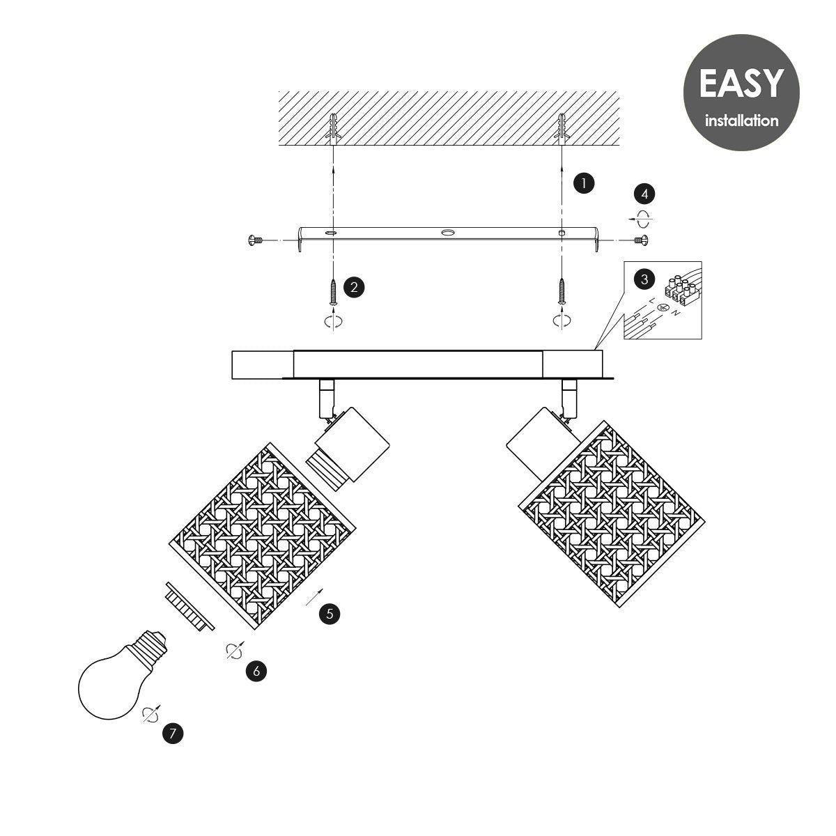 Home Sweet Home Rural LED Ceiling Spot Dean Rattan E27 30x10x22cm