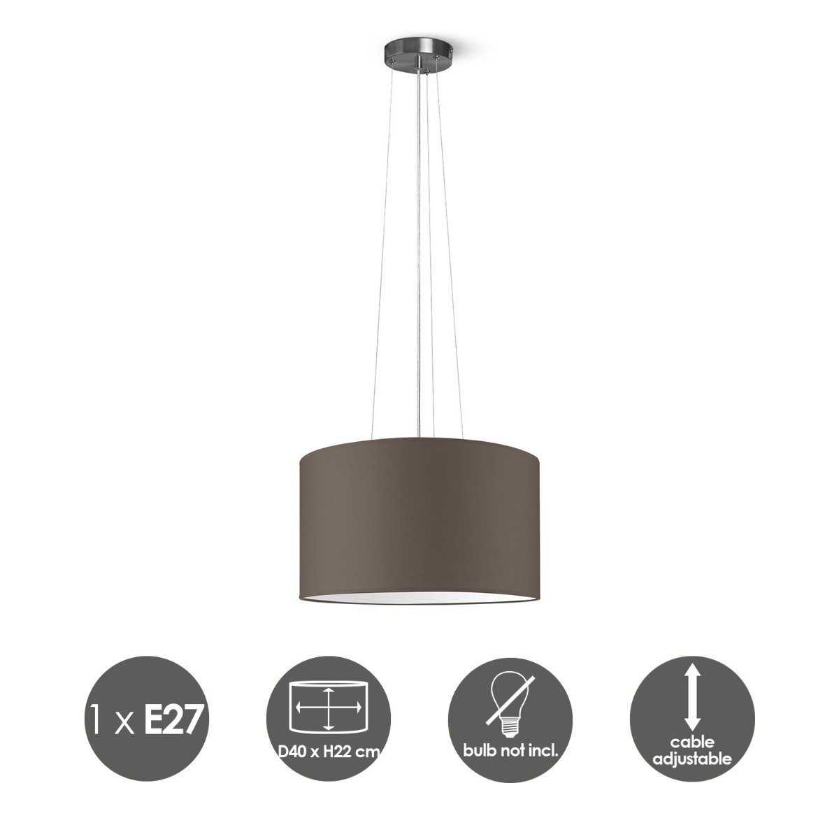 Home Sweet Home hanging lamp Hover with lampshade, E27, taupe, 40cm