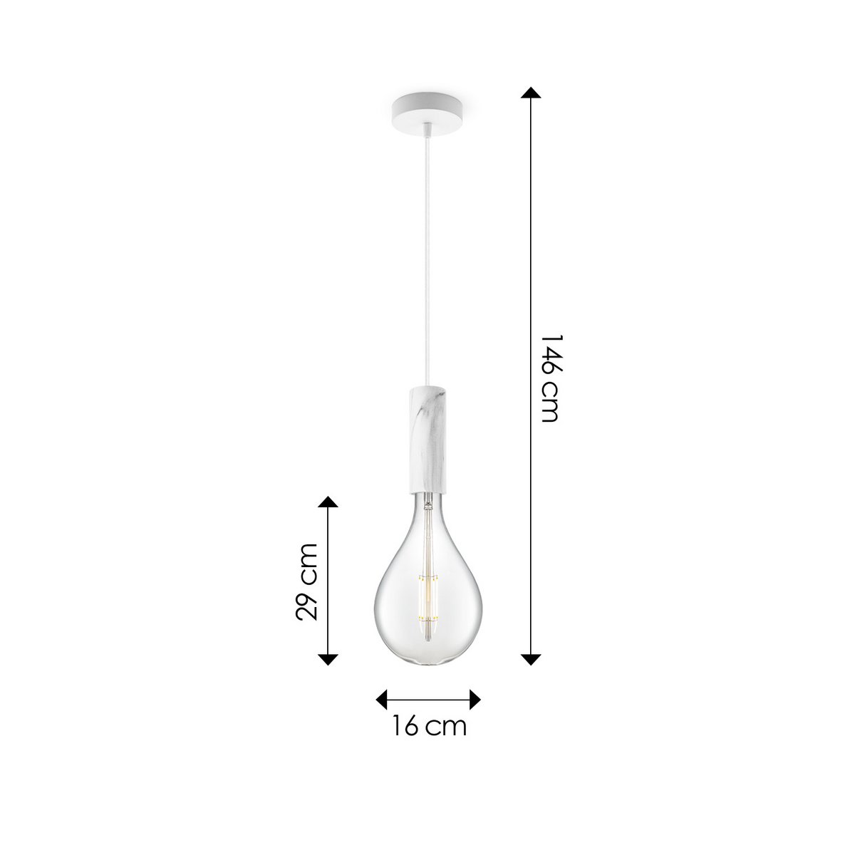 Home Sweet Home hanging lamp Marble Saga Pear - G160 - dimmable E27 clear