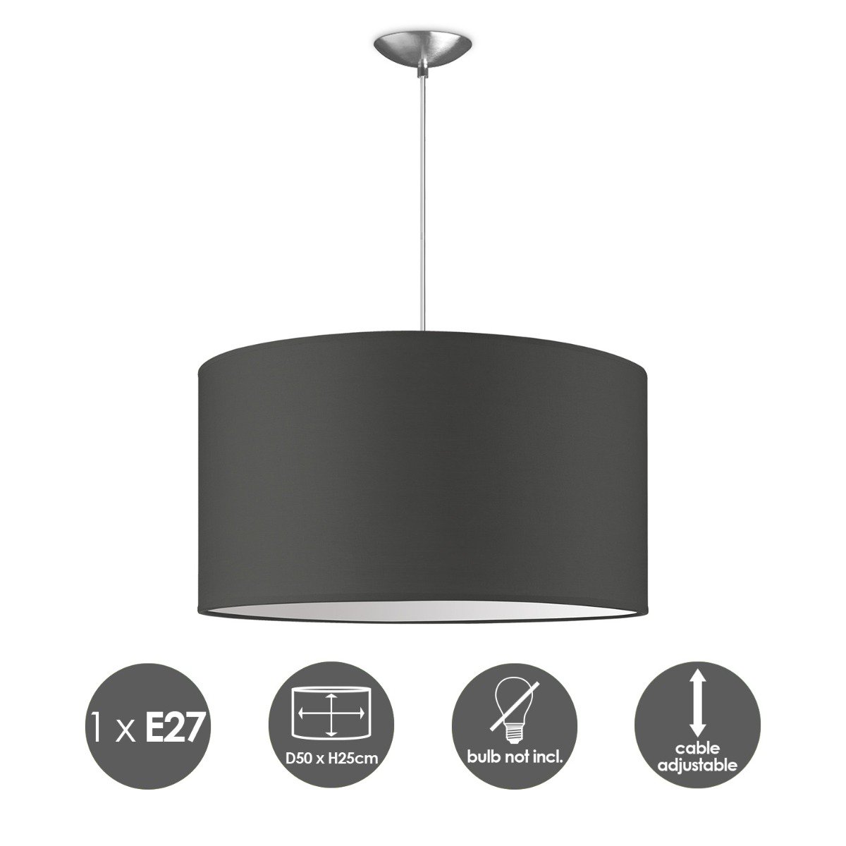 Home Sweet Home hanging lamp Bling with lampshade, E27, anthracite, 50cm