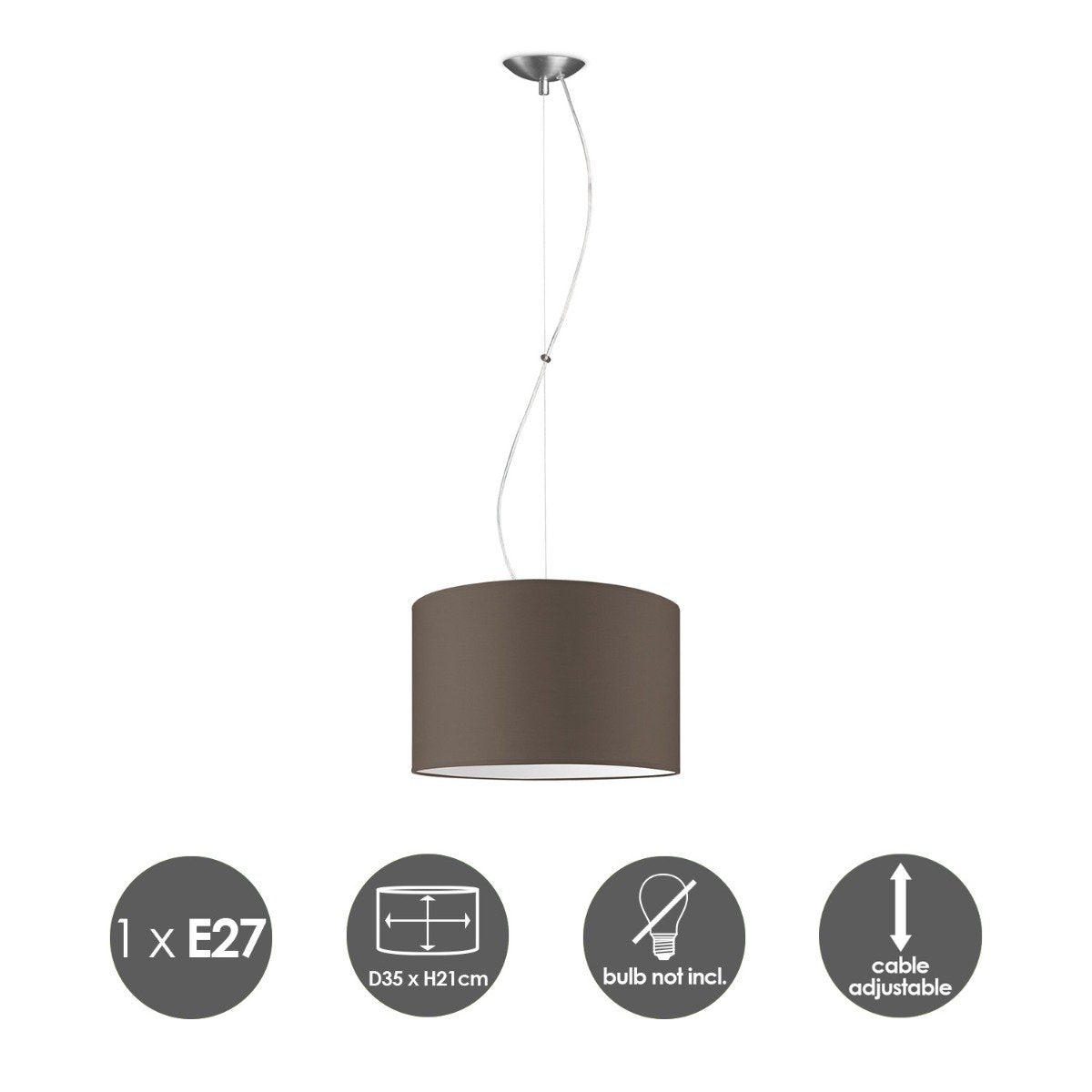 Home Sweet Home hanging lamp Deluxe with lampshade, E27, taupe, 35cm