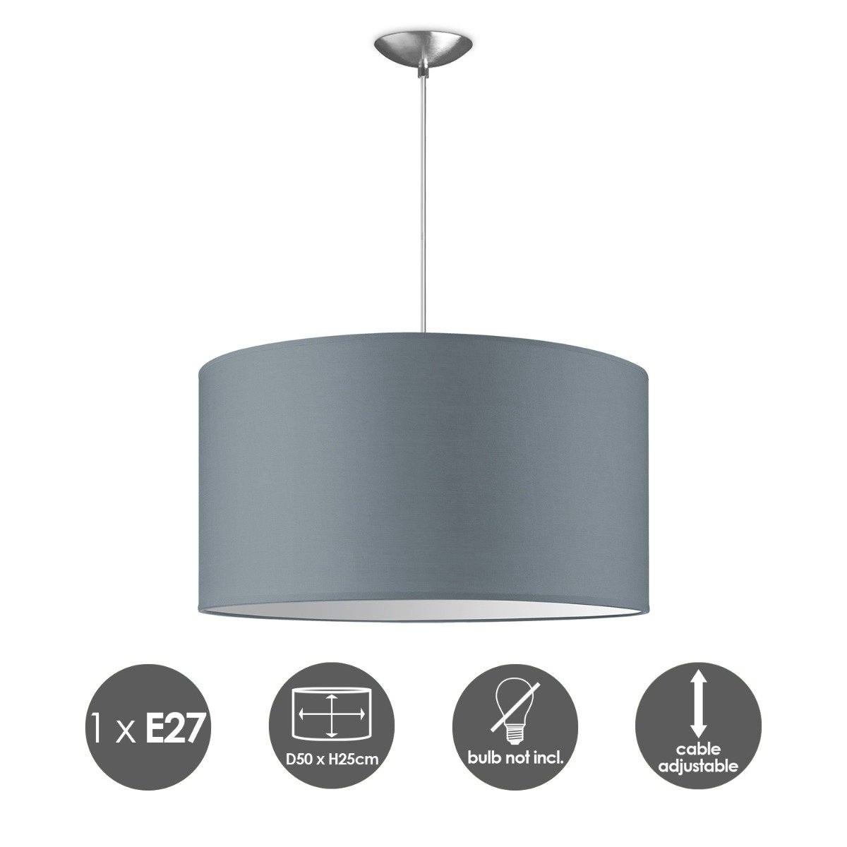 Home Sweet Home hanging lamp Bling with lampshade, E27, gray, 50cm