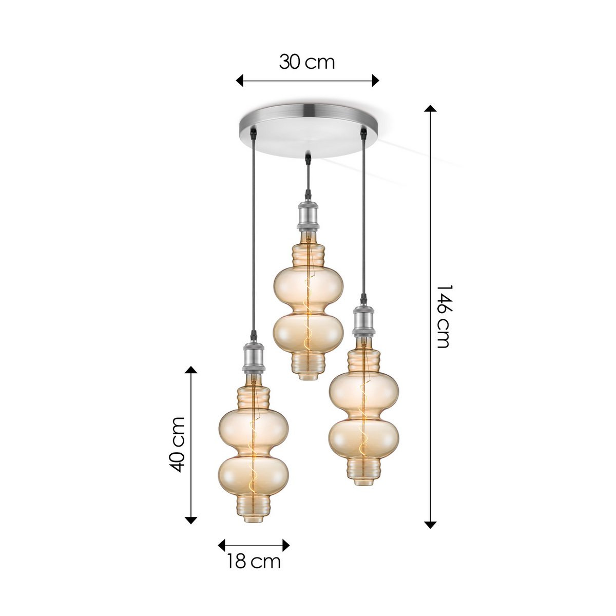 Home Sweet Home hanging lamp chrome round Diabolo 3L G180 dimmable E27 amber