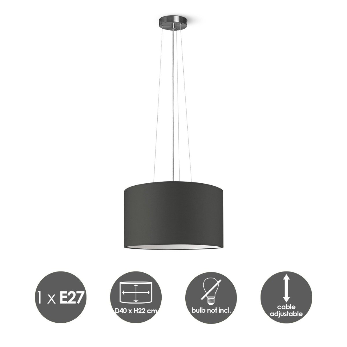 Home Sweet Home hanglamp Hover met lampenkap, E27, antraciet, 40cm