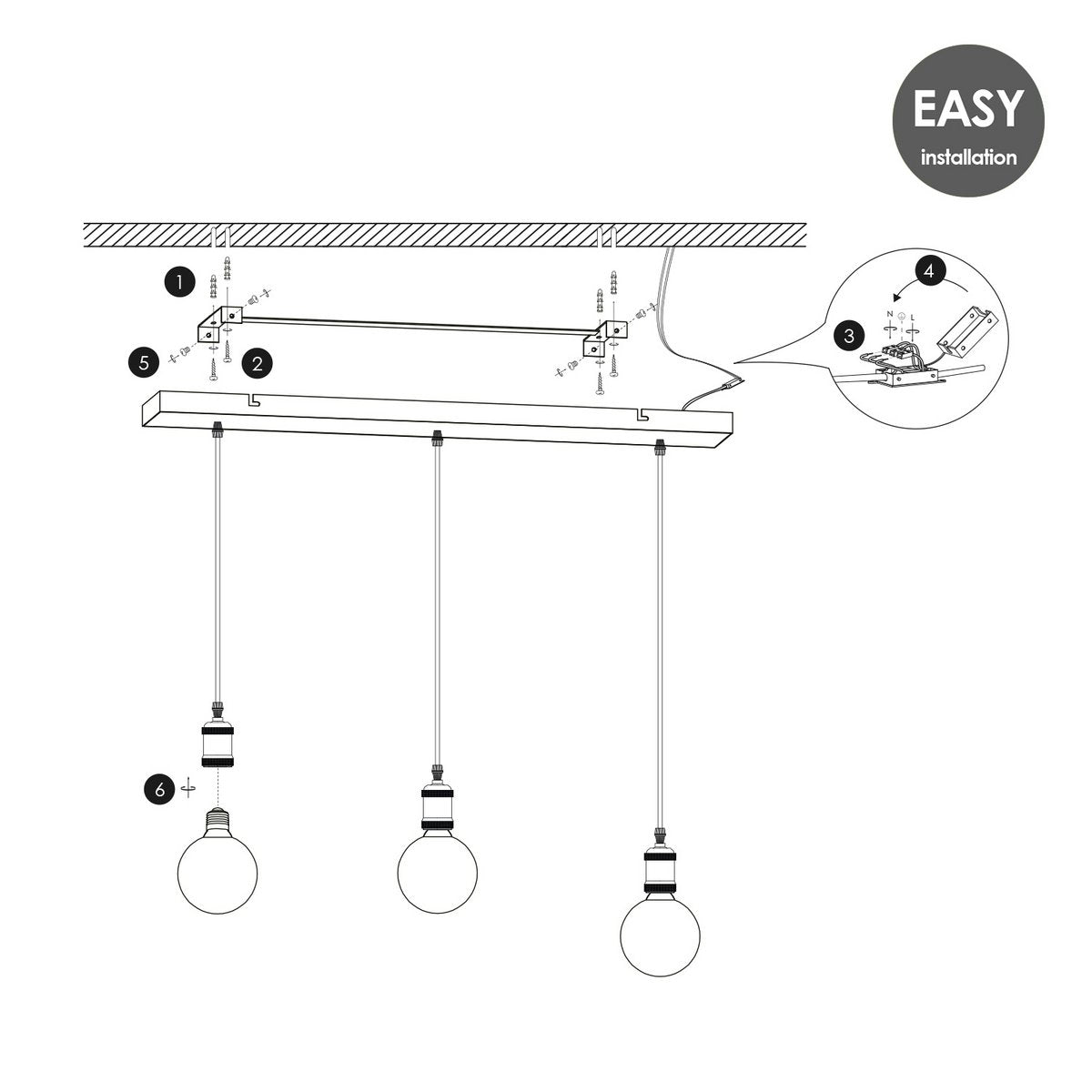 Home Sweet Home hanging lamp vintage Tube LED 3L G78 dimmable E27 clear