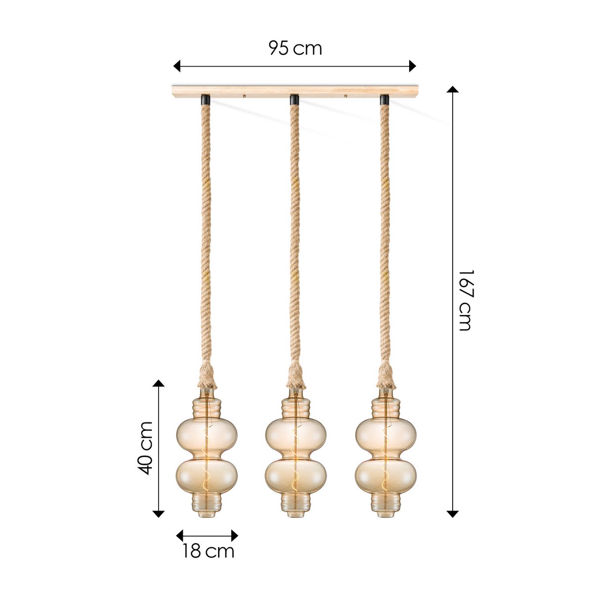 Home Sweet Home hanging lamp Leonardo Diabolo - 3L G180 - dimmable amber