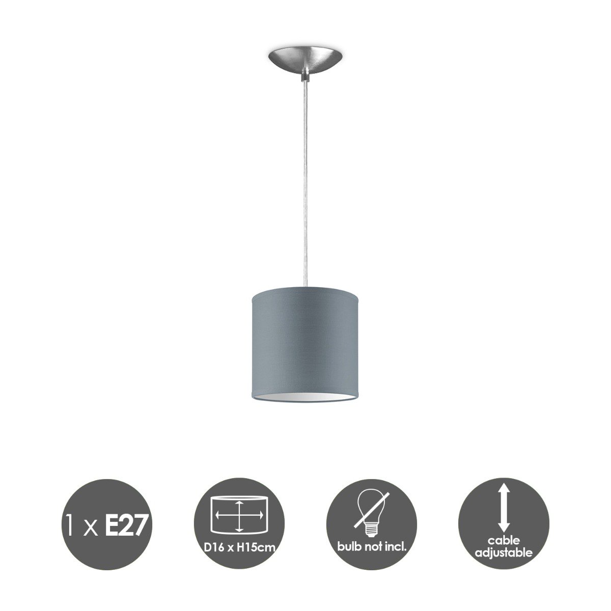 Home Sweet Home hanging lamp Bling with lampshade, E27, gray, 16cm