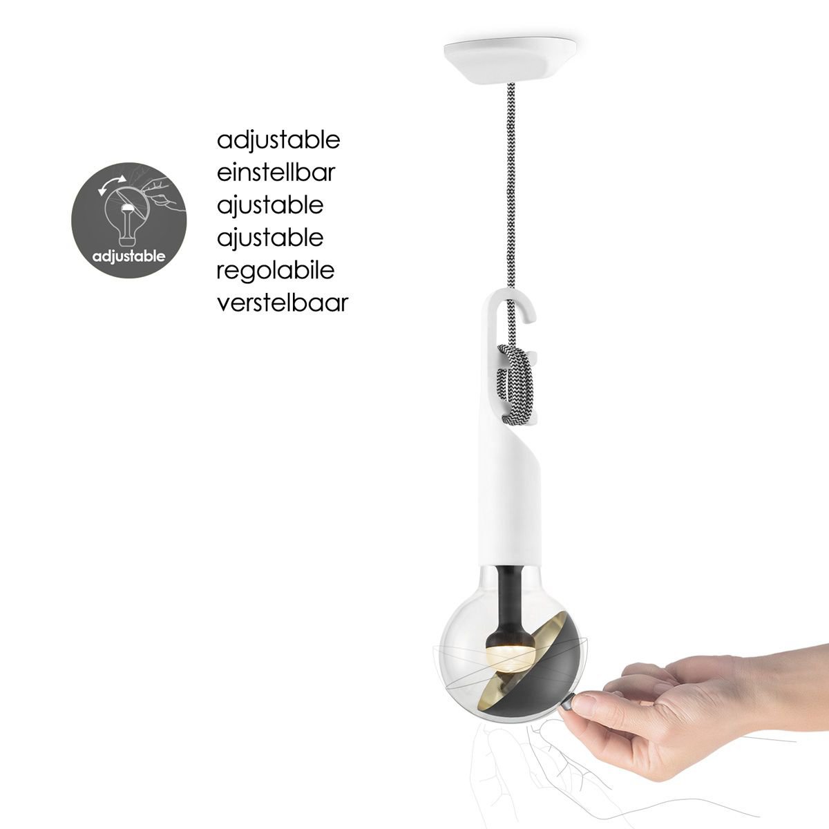 Home Sweet Home Hanging lamp Move Me - Twist Cone 5.5W 2700K white-black