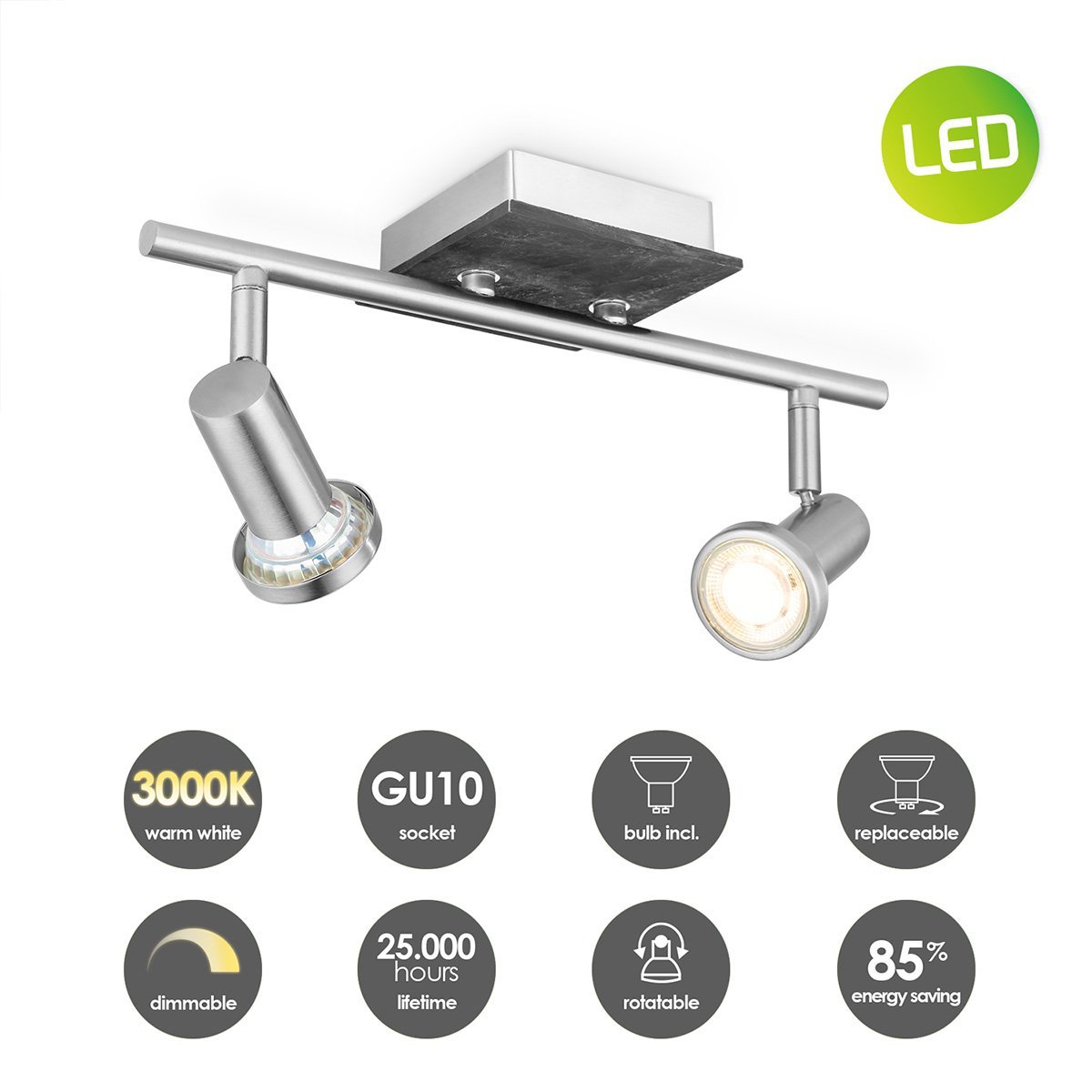 Home Sweet Home LED Surface-mounted spotlight Stone 2 - dimmable - brushed steel