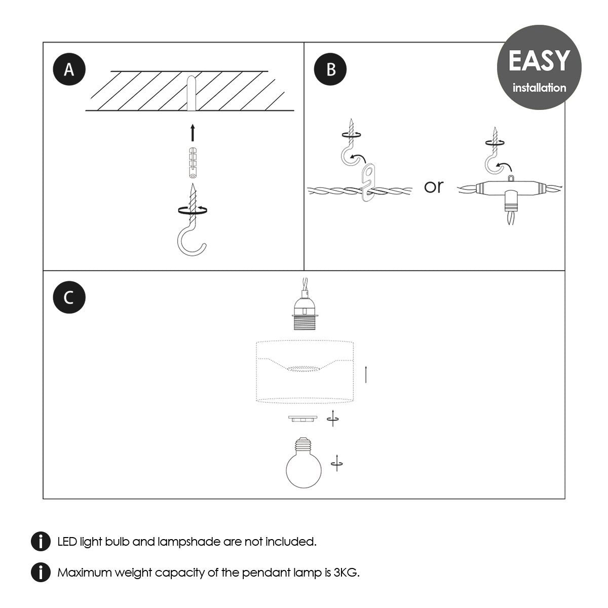 DIY Twine Hanging Lamp-L:750cm H:100cm-3pcs E27 Light Heads