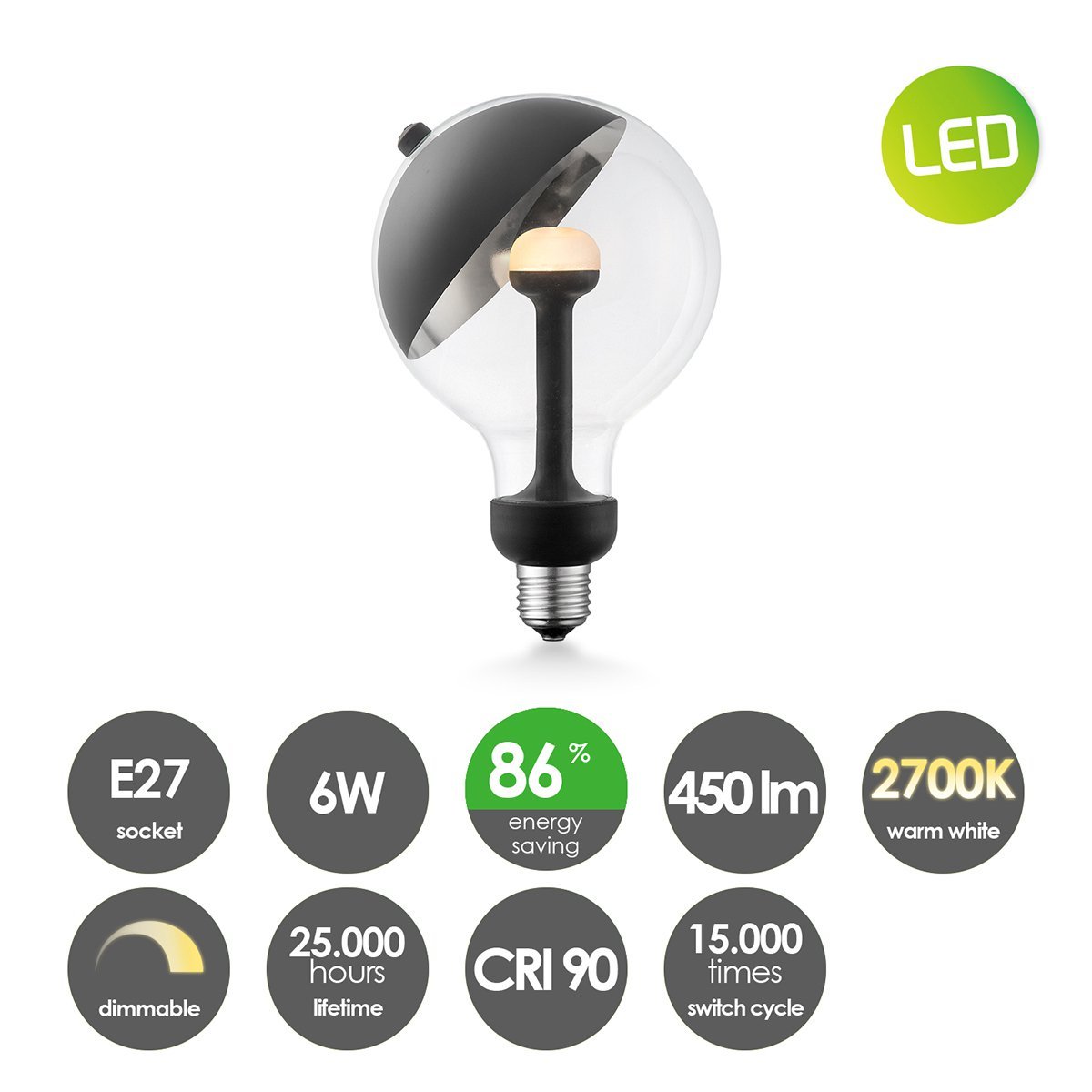 Home Sweet Home dimmable LED lamp Sphere black-silver G120 E27 5W 400Lm