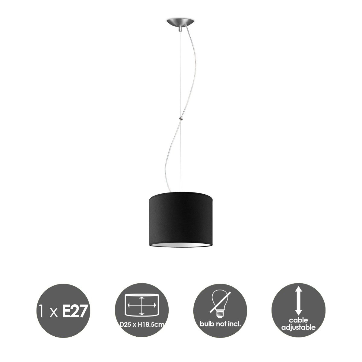 Home Sweet Home hanging lamp Deluxe with lampshade, E27, black, 25cm