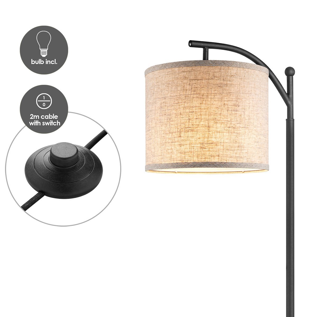 Home Sweet Home Modern Floor Lamp - Standing Lamp - Linen Lampshade