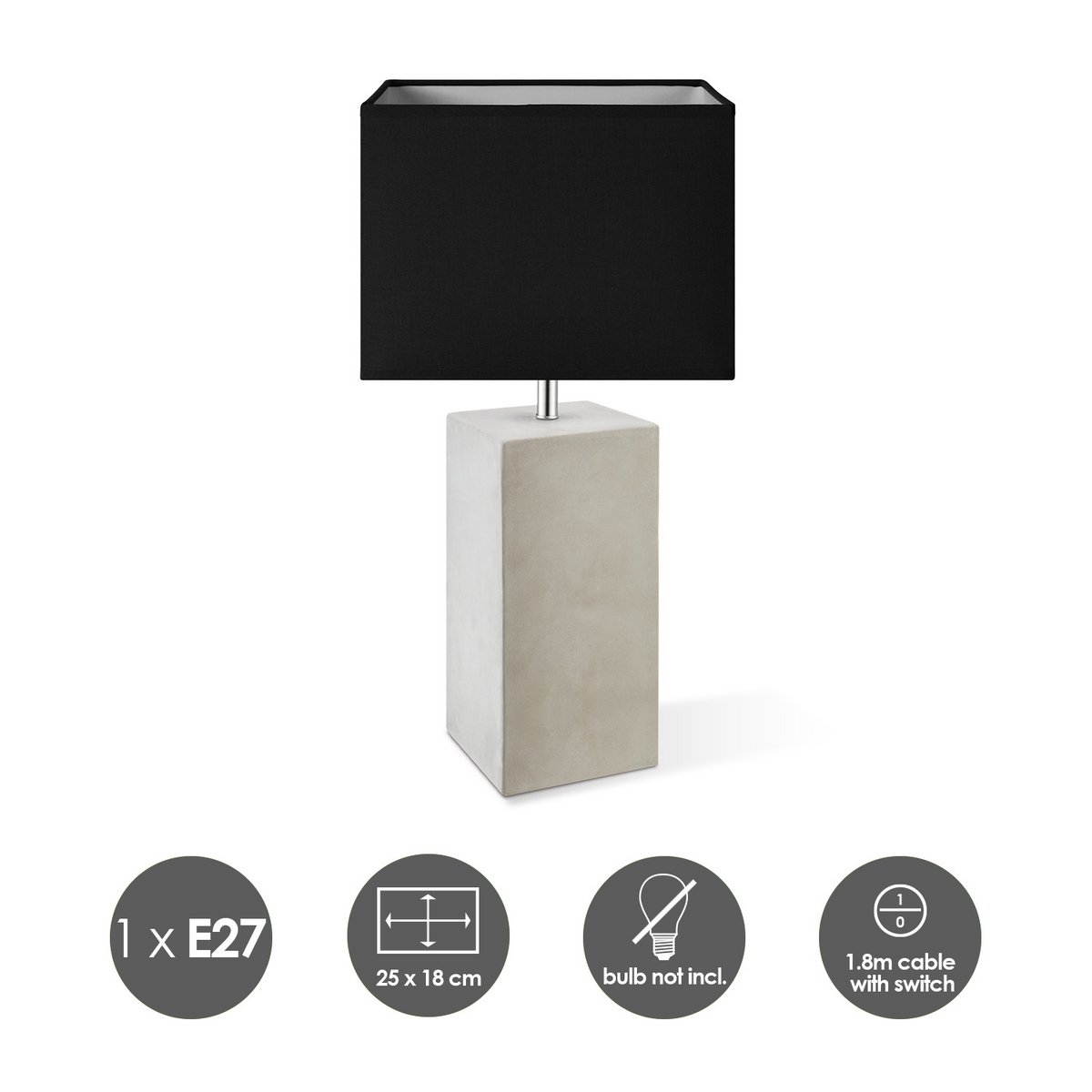 Home Sweet Home Table Lamp Block - Pillar Concrete Base Lampshade black