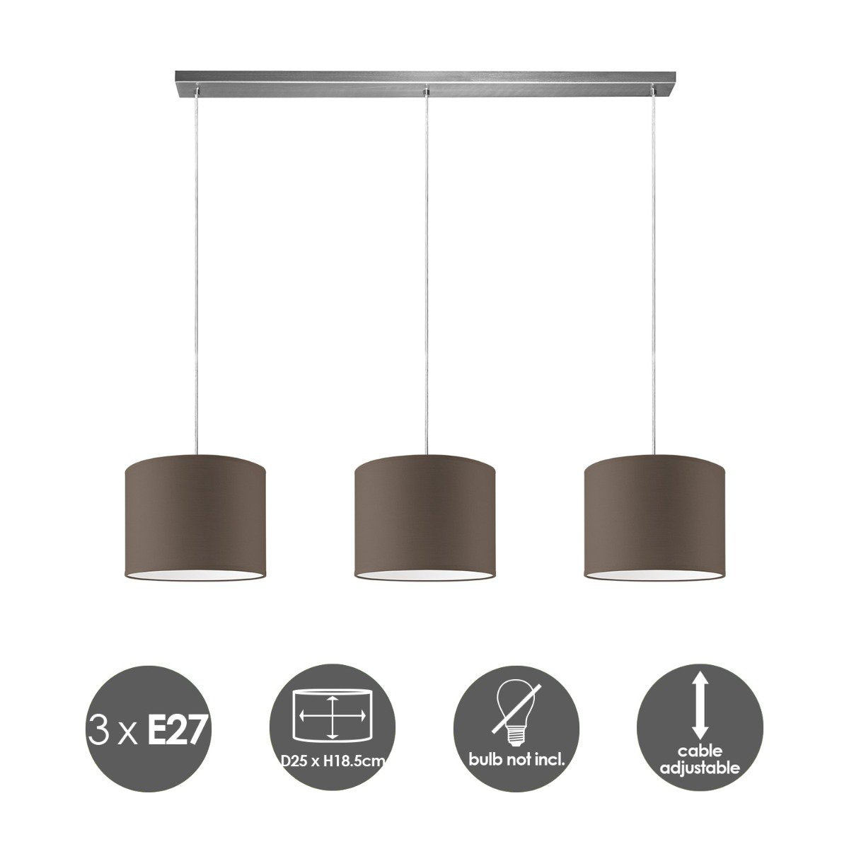 Home Sweet Home hanging lamp Beam 3L, E27, taupe Lampshade, 25cm