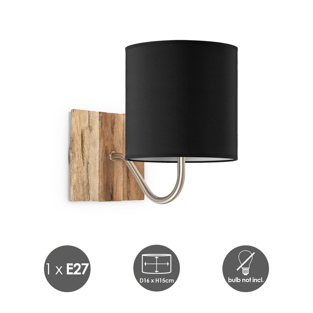 Home Sweet Home Wall Lamp - Drift E27 Lampshade black 16cm