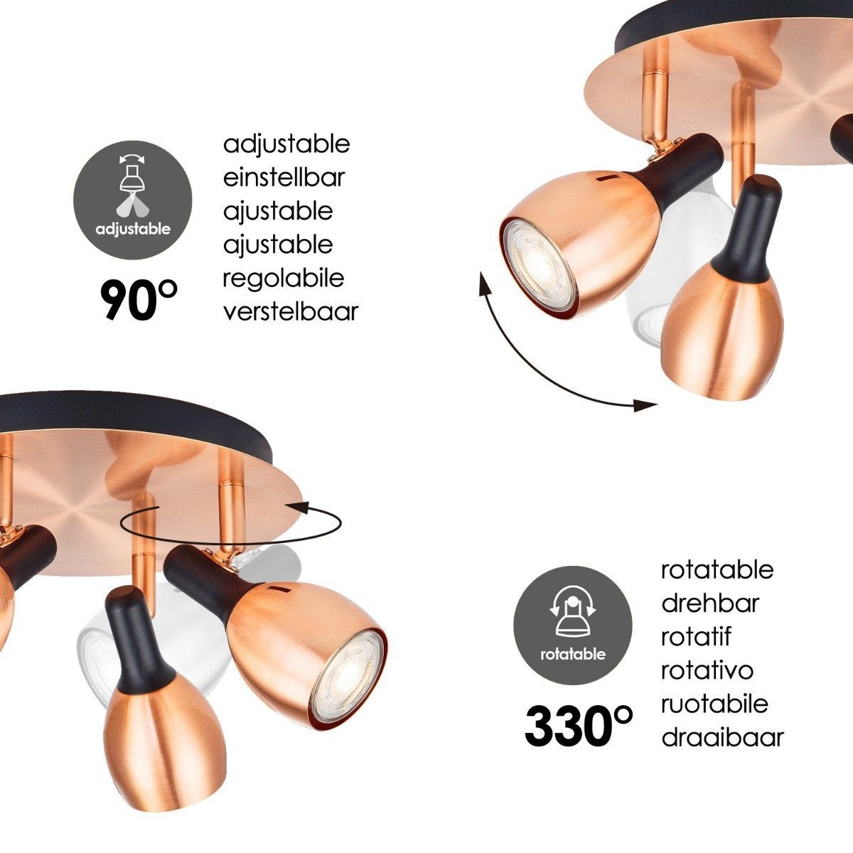 Home Sweet Home LED Surface-mounted spotlight Novi 4 - incl. dimmable LED lamp - Copper