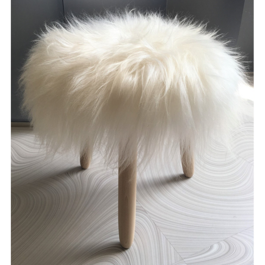 WOODEN STOOL ROUND ICELANDIC WHITE