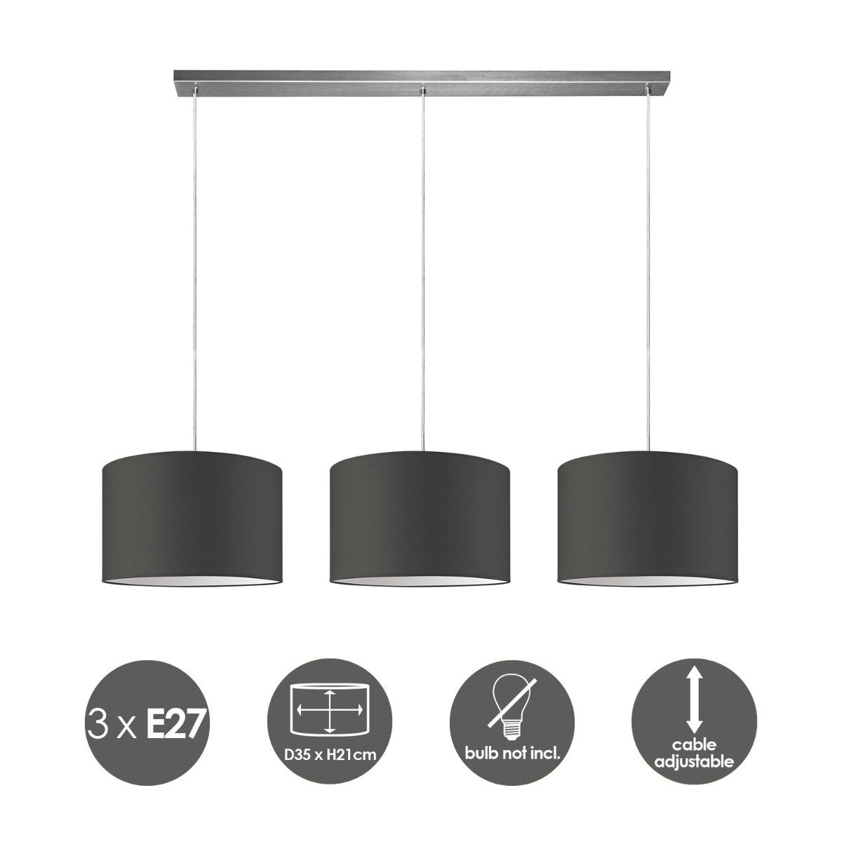 Home Sweet Home hanging lamp Beam 3L, anthracite Lampshade, 35cm