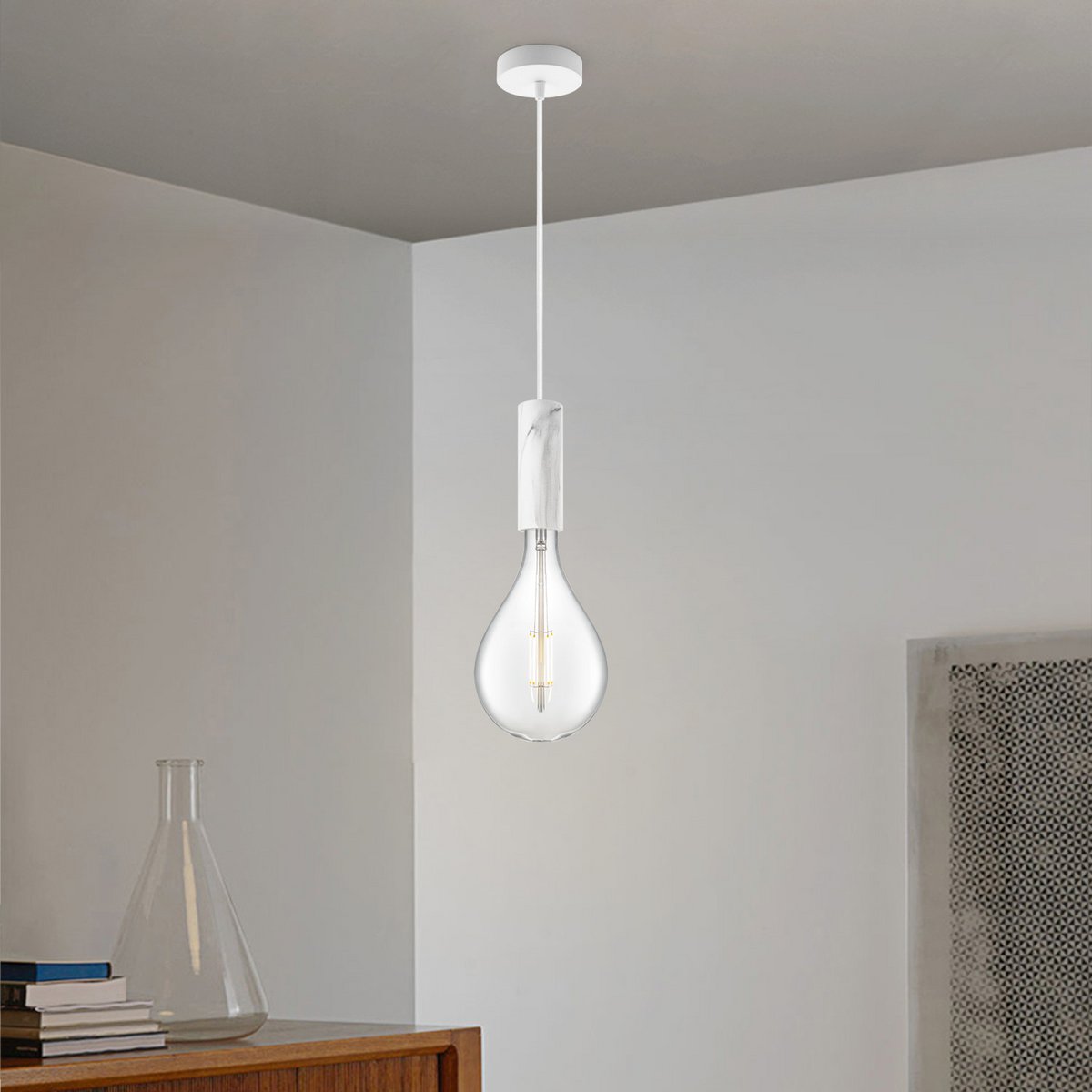 Home Sweet Home hanging lamp Marble Saga Pear - G160 - dimmable E27 clear