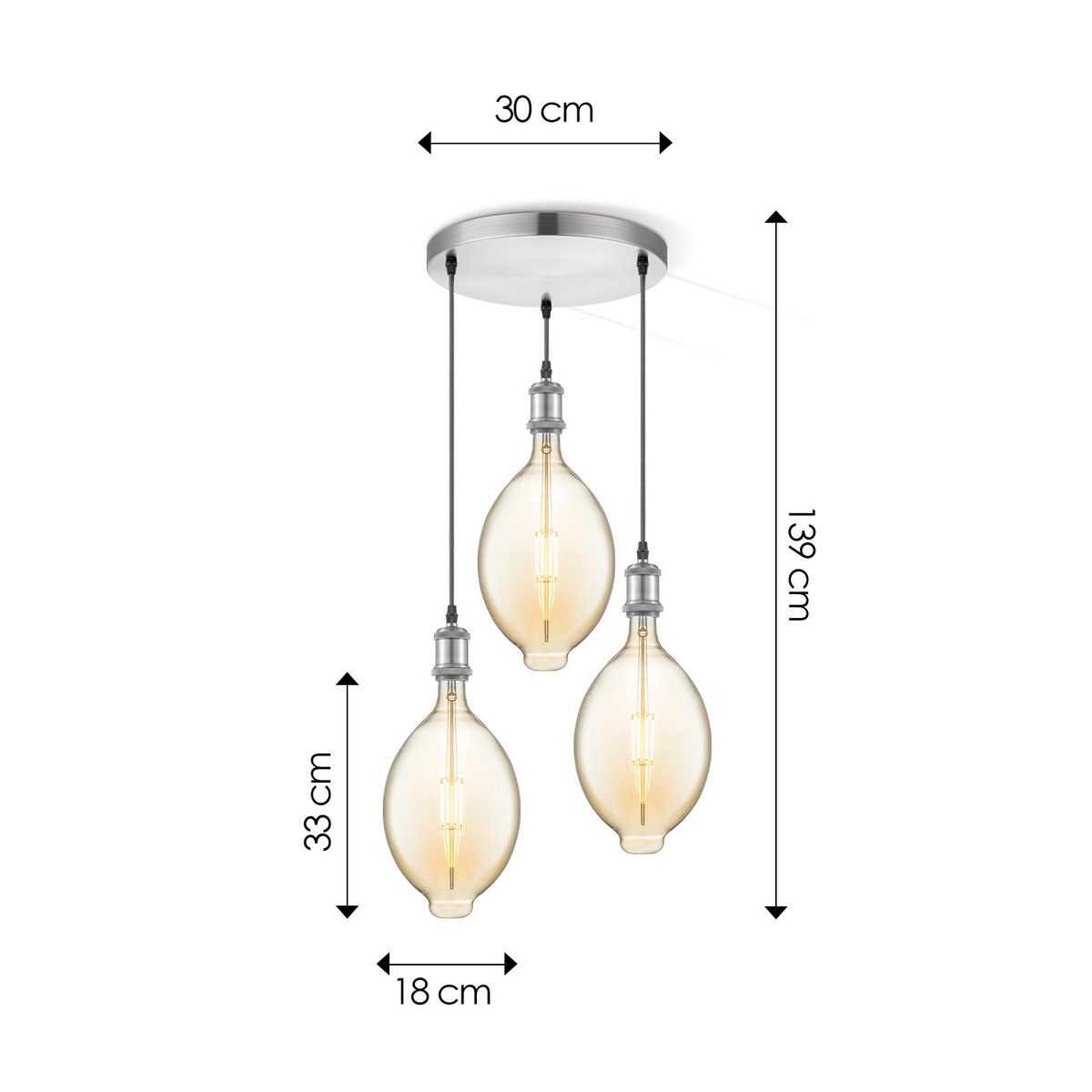 Home Sweet Home hanging lamp chrome round Oval 3L G125 dimmable E27 amber