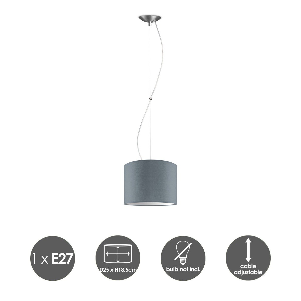 Home Sweet Home hanging lamp Deluxe with lampshade, E27, gray, 25cm