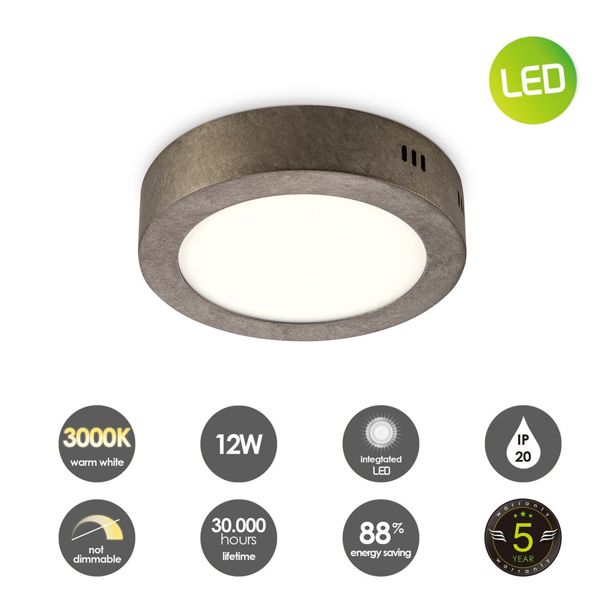 Home Sweet Home LED Ceiling Lamp Ska - Anthracite - Round 17/17/3.6cm