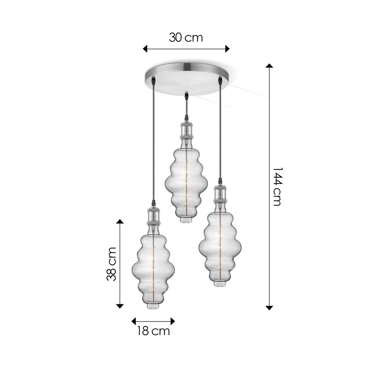 Home Sweet Home hanging lamp chrome round Cloud 3L dimmable E27 clear