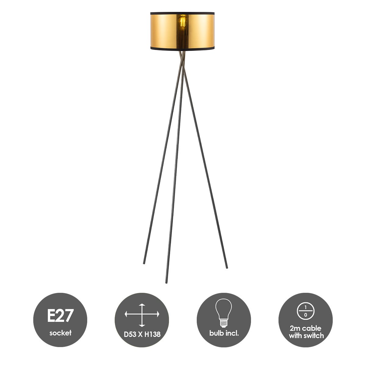 Home Sweet Home Modern Floor Lamp - Lampshade gold - 53x53x138