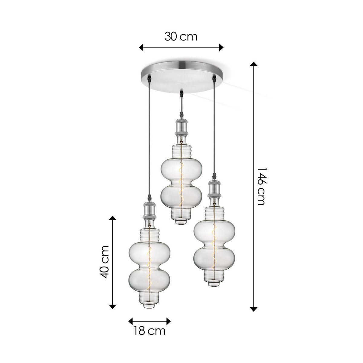 Home Sweet Home hanging lamp chrome round Diabolo 3L dimmable E27 clear