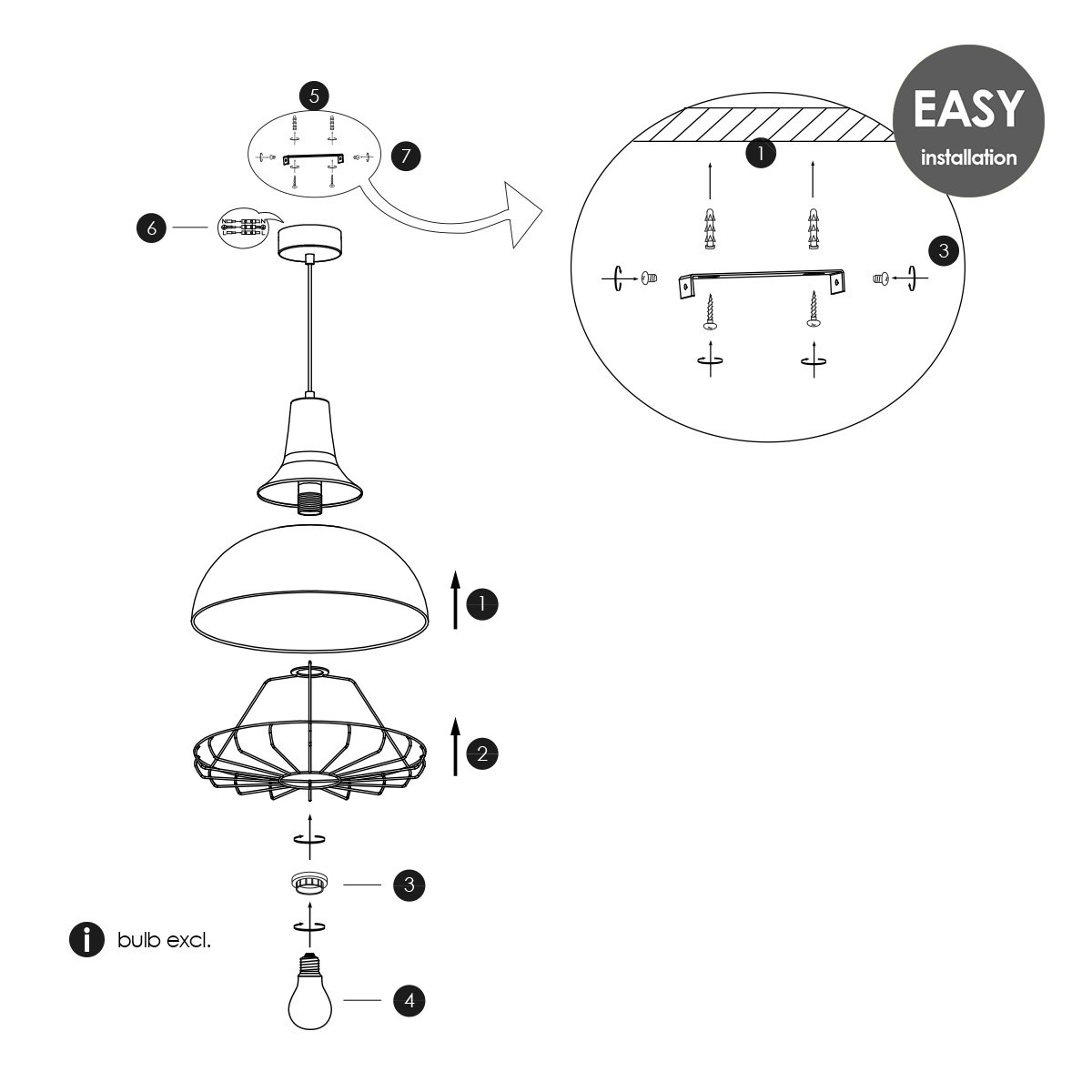 Home Sweet Home Hanging lamp Job - Brushed steel - 38x38x140cm