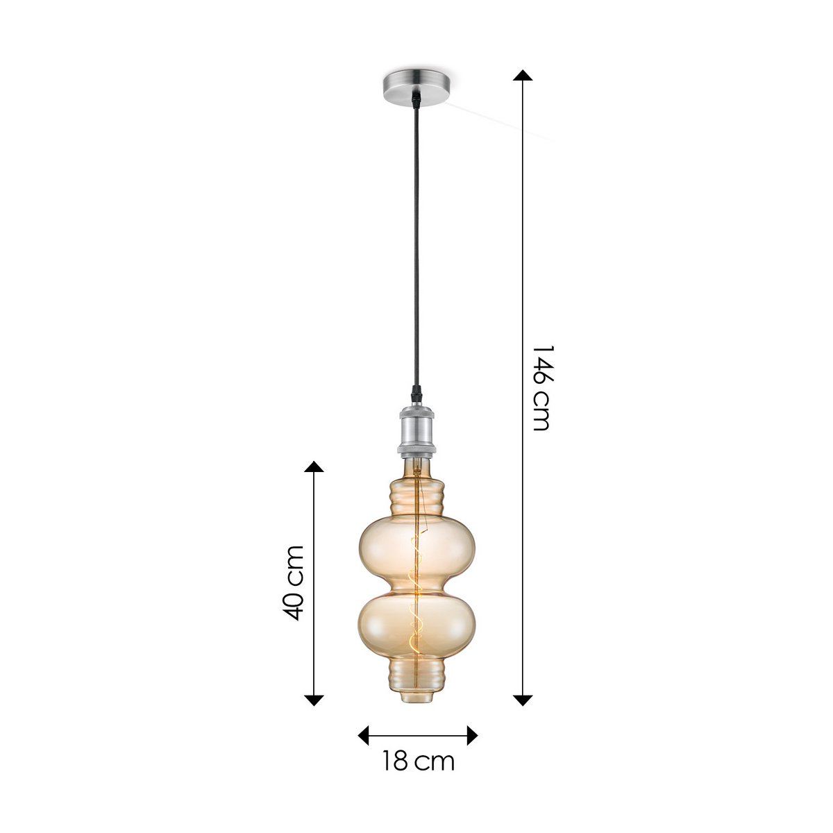 Home Sweet Home hanging lamp chrome vintage Diabolo G180 dimmable E27 amber