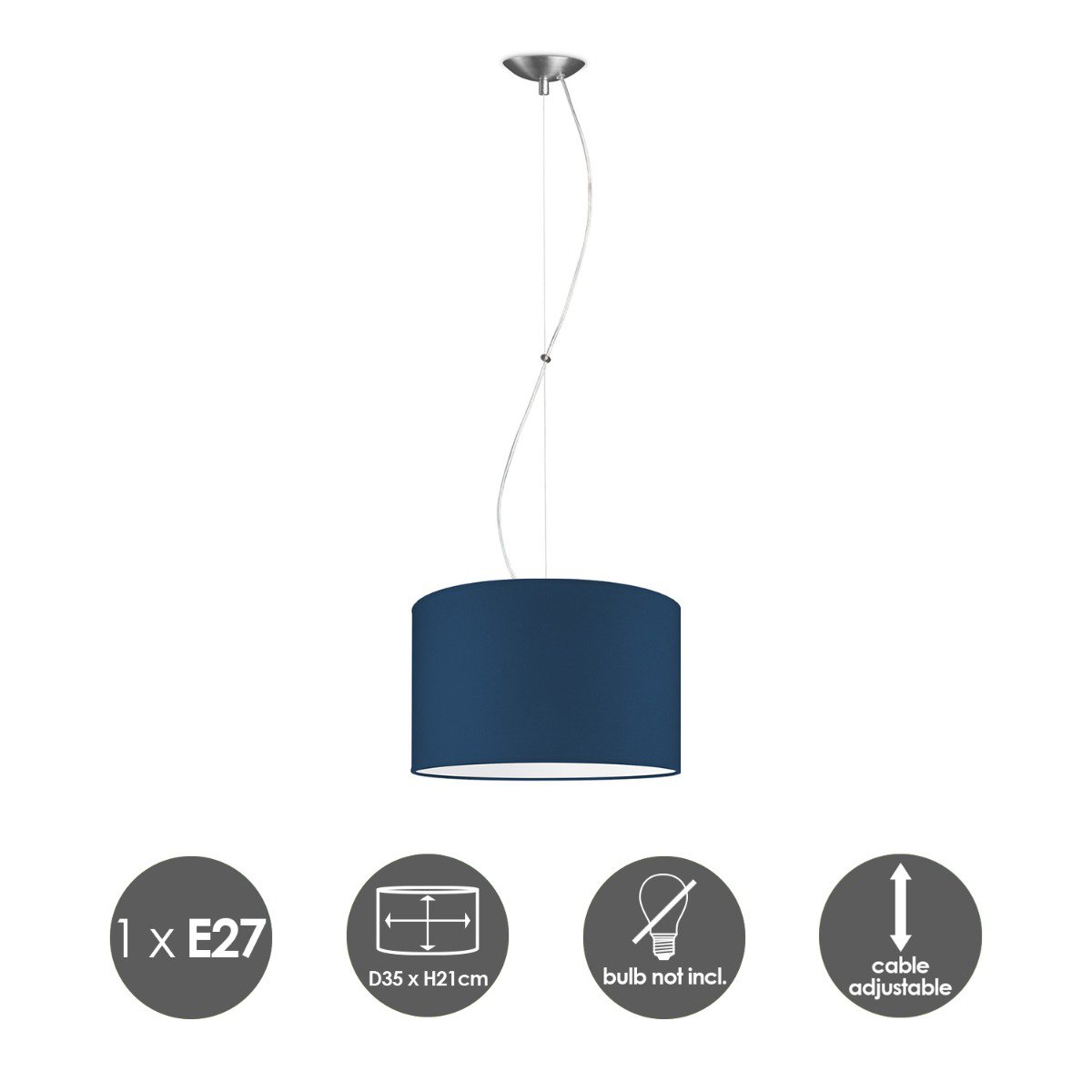 Home Sweet Home hanging lamp Deluxe with lampshade, E27, dark blue, 35cm