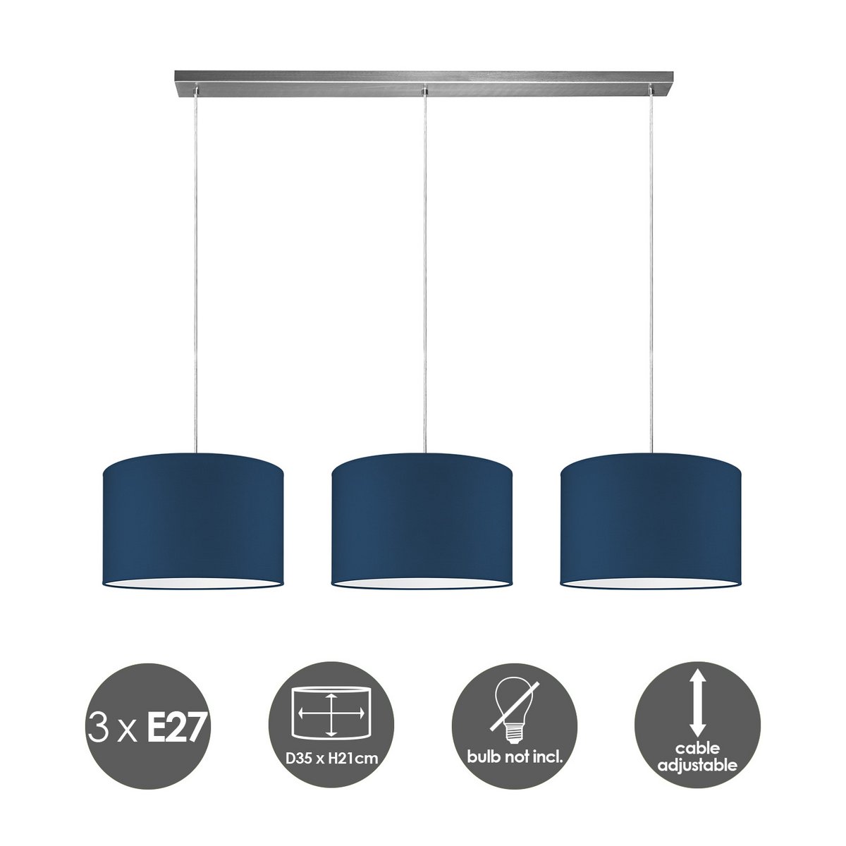 Home Sweet Home hanging lamp Beam 3L, dark blue Lampshade, 35cm