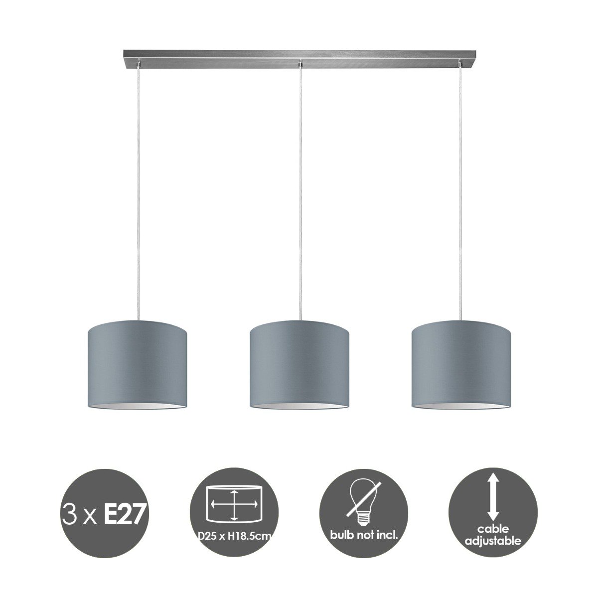 Home Sweet Home hanging lamp Beam 3L, E27, gray Lampshade, 25cm