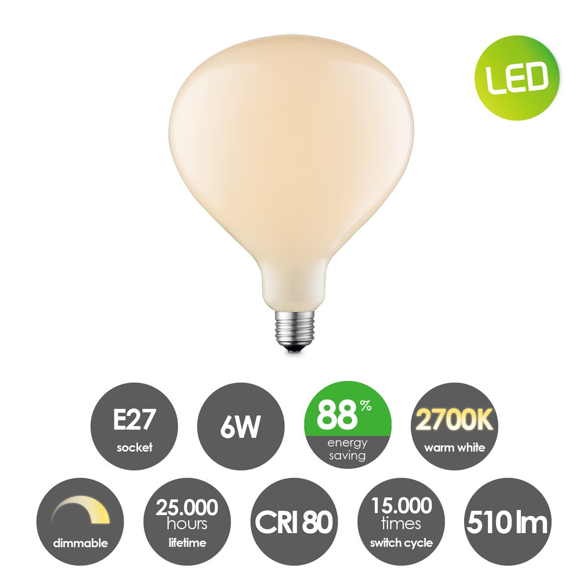 Home Sweet Home dimmable LED Globe Milky E27 6W 510Lm 2700K Gold