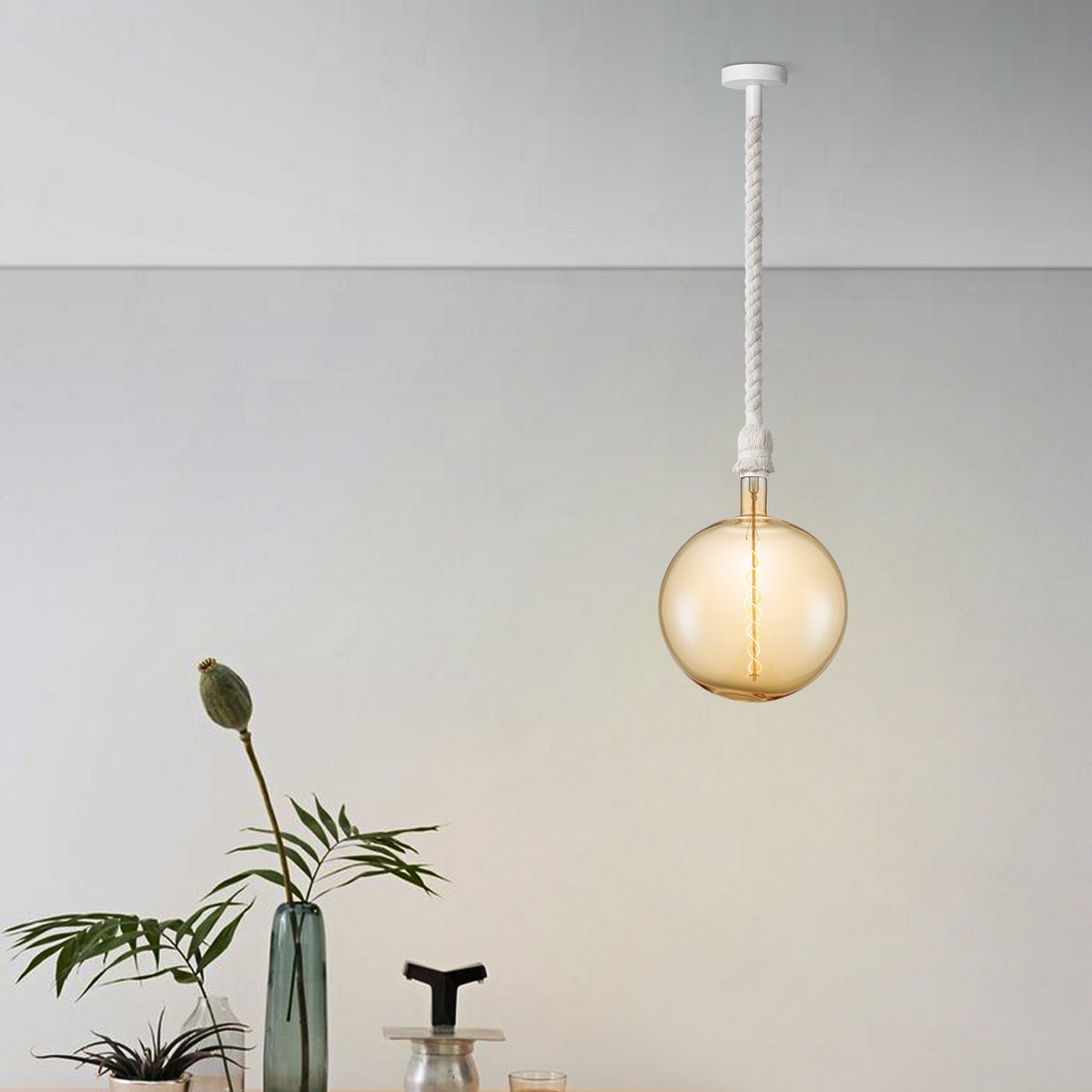 Home Sweet Home hanging lamp white Leonardo Globe - - dimmable E27 amber