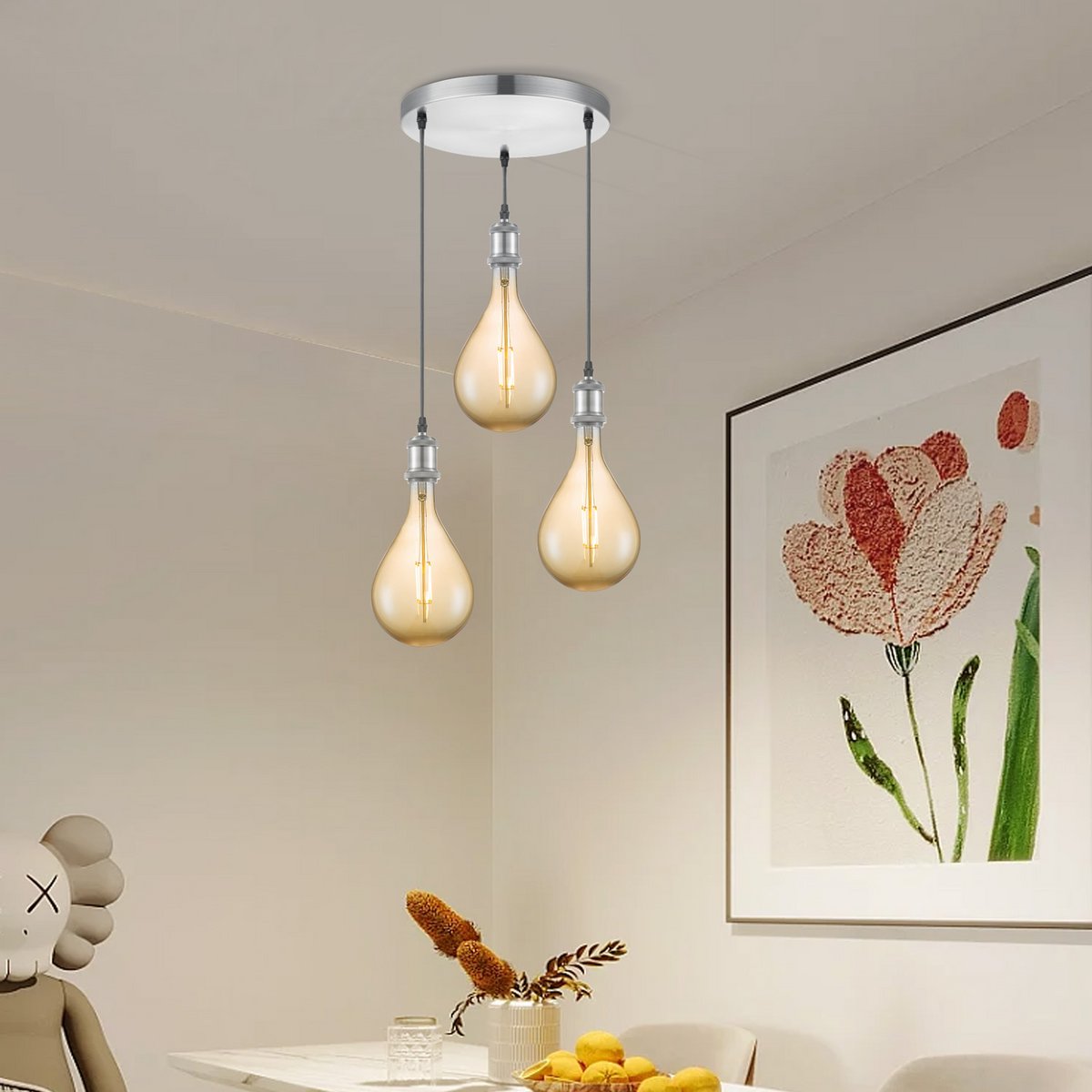 Home Sweet Home hanging lamp chrome round Pear 3L G160 dimmable E27 amber