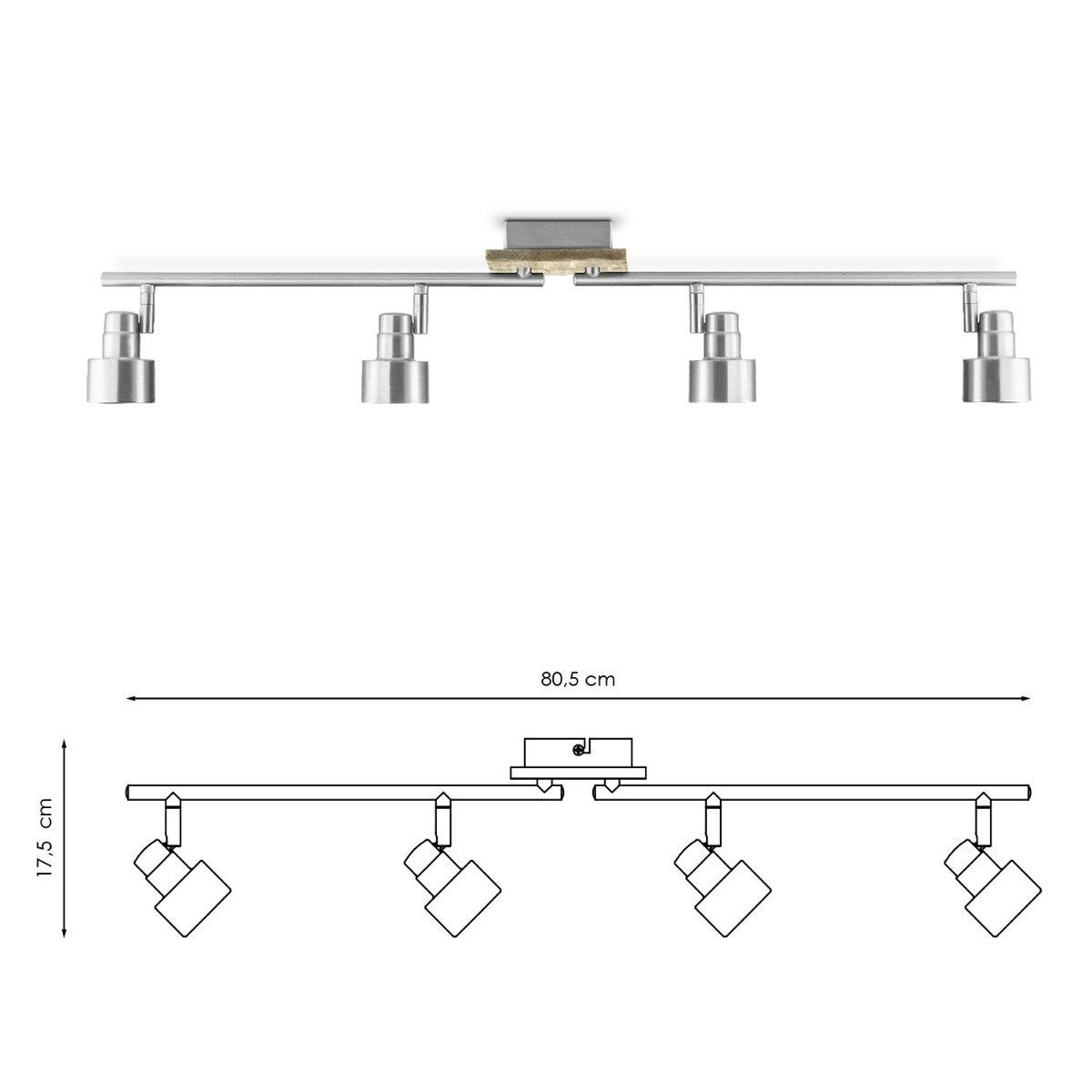 Home Sweet Home LED Surface-mounted spotlight Drift 4 - incl. dimmable LED lamp - wood