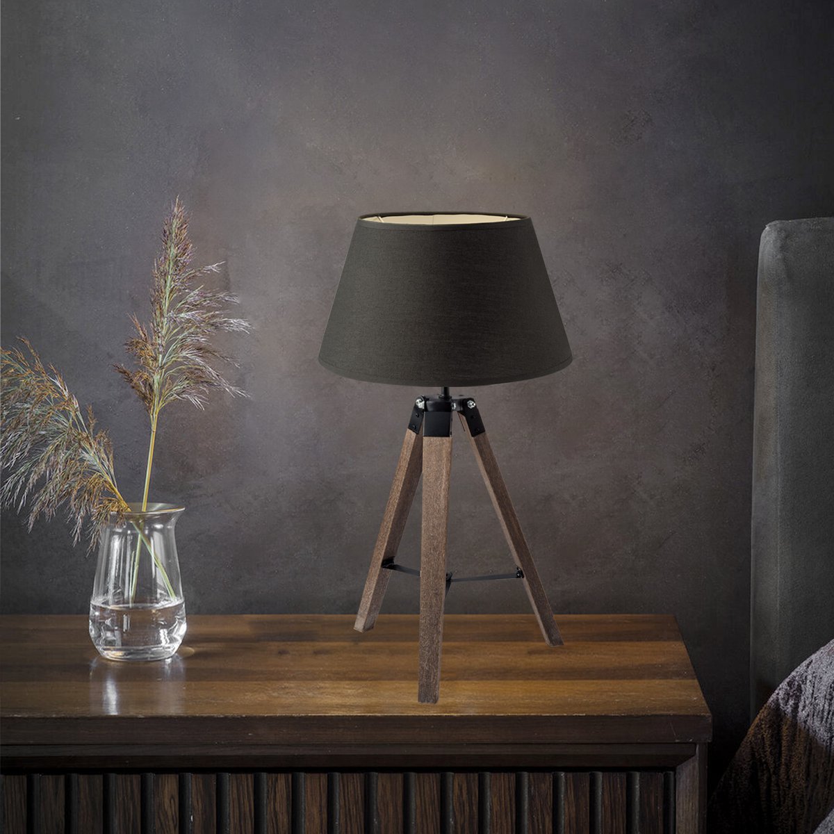 Home Sweet Home Table Lamp Largo - Natural Lamp Base - Black Lampshade