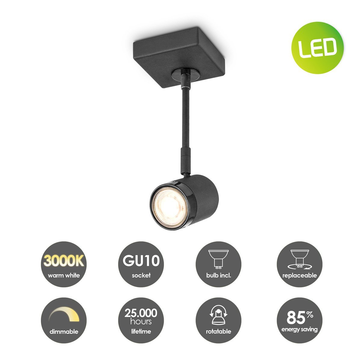 Home Sweet Home LED surface-mounted spotlight Manu - incl. dimmable LED lamp - black