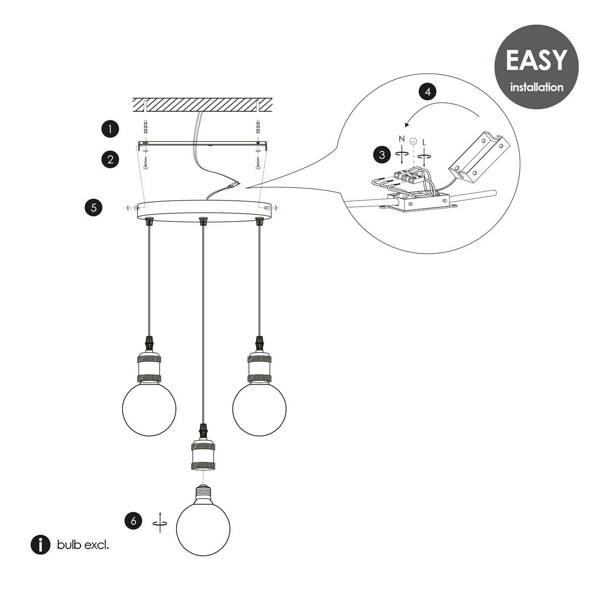 Home Sweet Home Hanging Lamp Basic - Brushed steel - 30x30x109cm