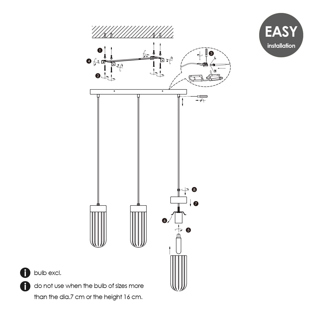 Home Sweet Home Hanging lamp Capri - smoked glass - 60x10x132cm