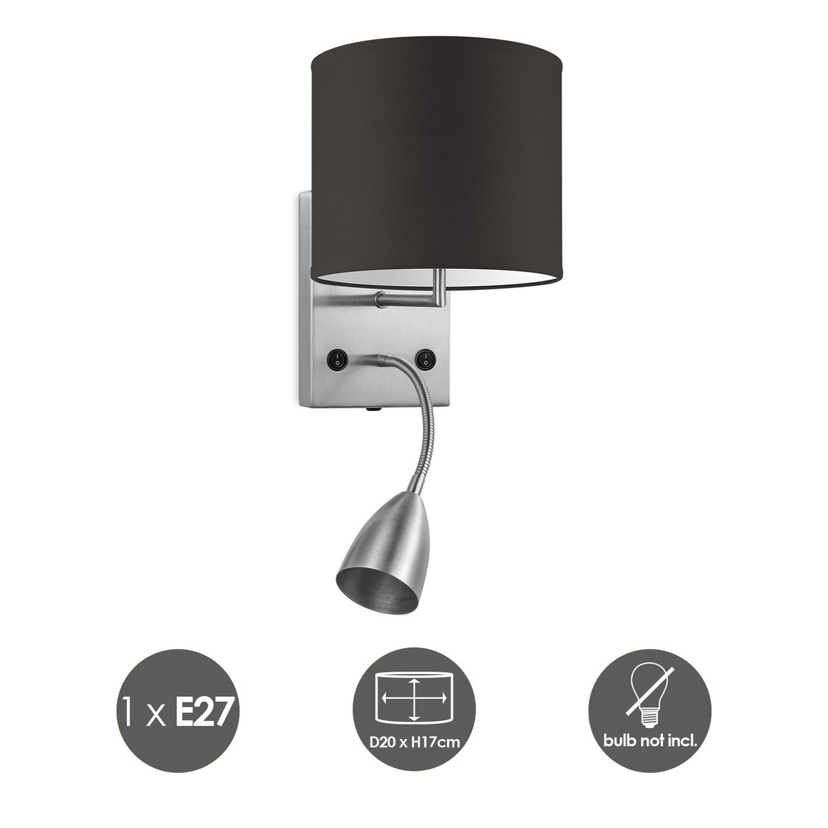 Home Sweet Home Wandlamp - Read, LED Leeslamp, E27, chocolade 20cm