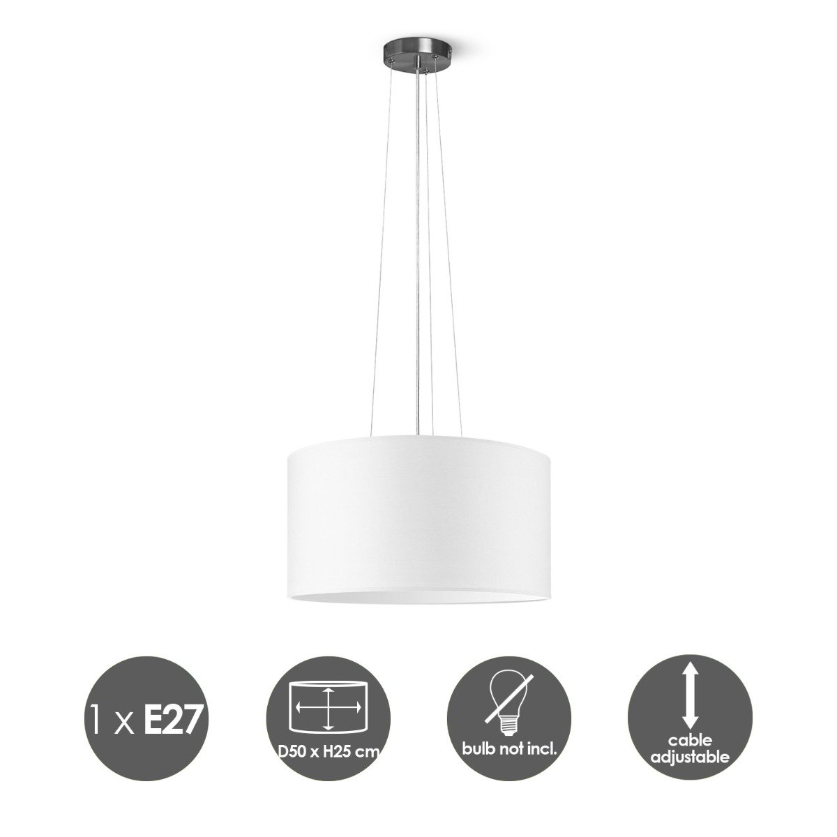 Home Sweet Home hanging lamp Hover with lampshade, E27, white, 50cm