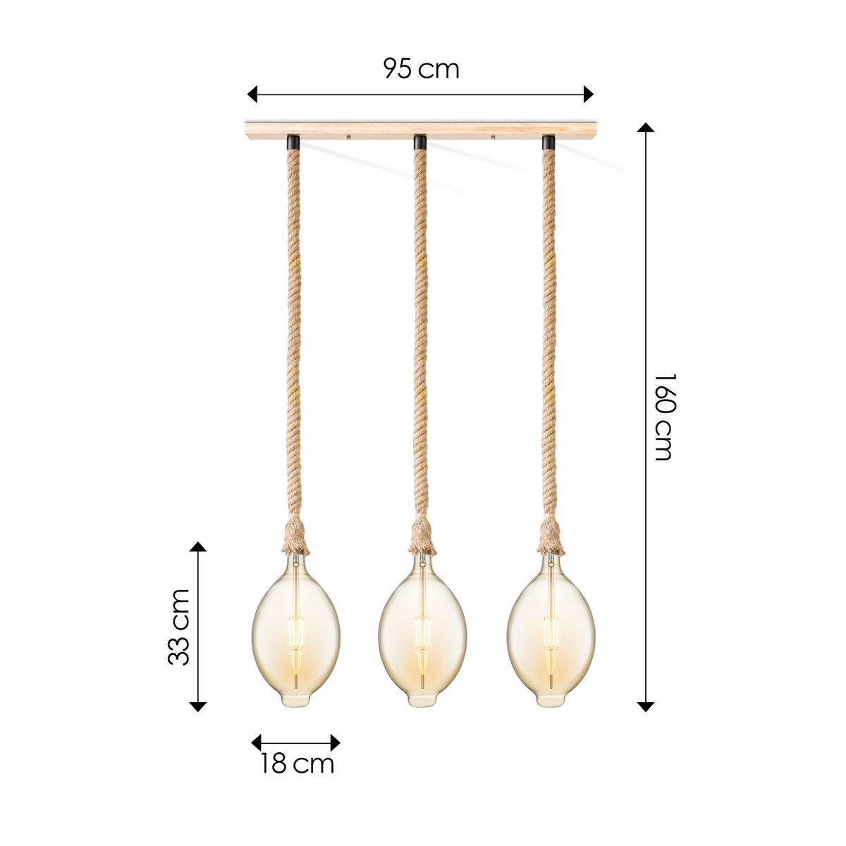 Home Sweet Home hanging lamp Leonardo Oval - 3L G125 - dimmable E27 amber